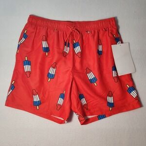 Men's Patriotic Swim Shorts Trunks Size M 32-34 Red White Blue 6" Inseam